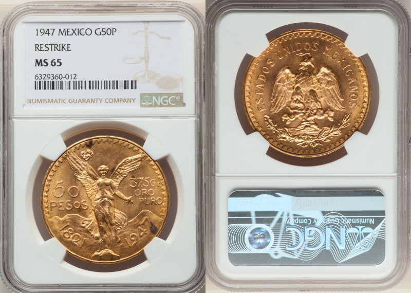 Estados Unidos gold Restrike 50 Pesos 1947 MS65 NGC, Mexico City mint, KM481, Fr...