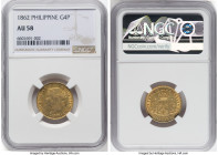 Spanish Colony. Isabel II gold 4 Pesos 1862 AU58 NGC, Manila mint, KM144, Fr-1. HID09801242017 © 2022 Heritage Auctions | All Rights Reserved