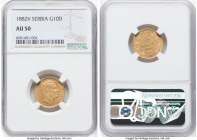 Milan I gold 10 Dinara 1882-V AU50 NGC, Vienna mint, KM16, Fr-5. HID09801242017 © 2022 Heritage Auctions | All Rights Reserved