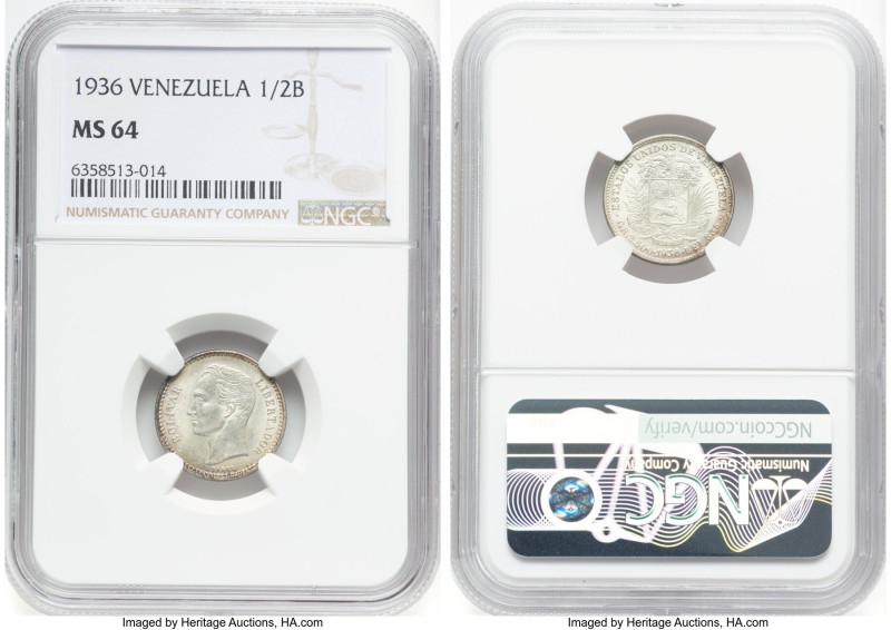 Republic 1/2 Bolivar 1936 MS64 NGC, Philadelphia mint, KM-Y21. HID09801242017 © ...