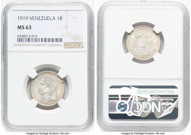 Republic Bolivar 1919-(p) MS63 NGC, Philadelphia mint, KM-Y22. HID09801242017 © ...