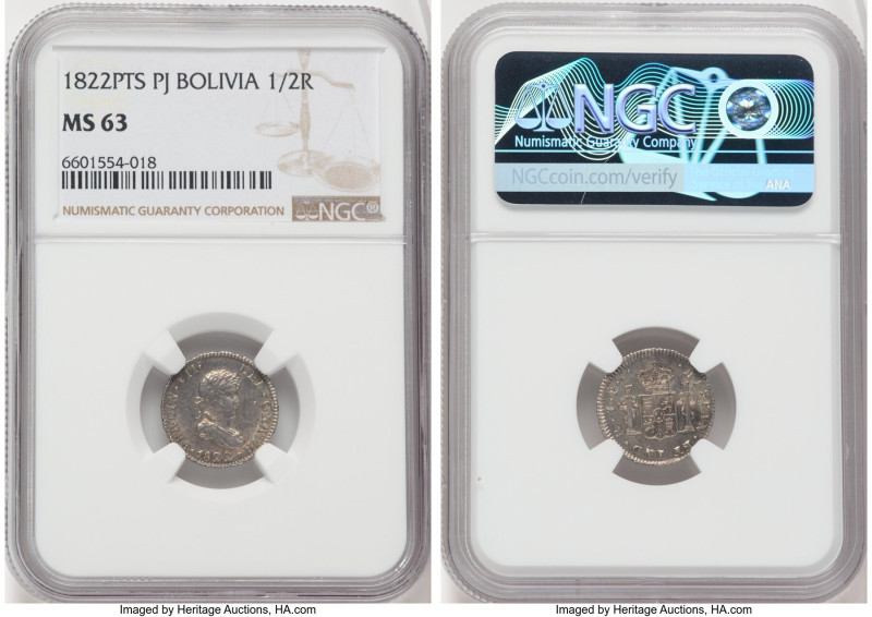 Pair of Certified Assorted 1/2 Reales NGC, 1) Bolivia: Ferdinand VII 1/2 Real 18...