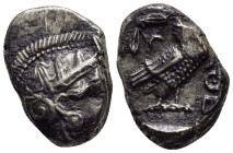 ATTICA.Athens.(Circa 454-404 BC).Tetradrachm.

Obv : Helmeted head of Athena right.

Rev : AΘE.
Owl standing right, head facing; olive sprig and cresc...