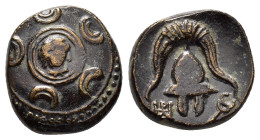 KINGS of MACEDON. Alexander III The Great.(336-323 BC). Ae. 

Obv : Macedonian shield with thunderbolt on boss.

Rev : B - A.
Macedonian helmet.

Weig...