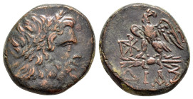 BITHYNIA.Dia.(Circa 85-65 BC).Ae.

Obv : Laureate head of Zeus to right.

Rev : ΔΙΑΣ.
Eagle standing left on thunderbolt, head right; monograms to lef...