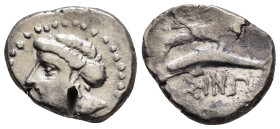 PAPHLAGONIA.Sinope.(Circa 330-300 BC).Drachm.

Obv : Head of nymph left, with hair in sakkos; aphlaston to left.

Rev : Sea-eagle standing left, with ...