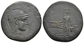 PAPHLAGONIA. Amastris.(Circa 105-85 BC).Ae.

Obv : Helmeted head of Athena right.

Rev : AMAΣ TPEΩΣ.
Perseus standing left, holding harpa and head of ...