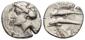 PAPHLAGONIA.Sinope.(Circa 330-300 BC).Drachm.

Obv : Head of nymph left, with hair in sakkos; aphlaston to left.

Rev : Sea-eagle standing left, with ...