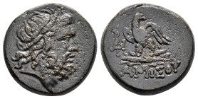 PONTUS.Amisos.Mithradates VI.(Circa 85-65 BC).Ae.

Obv : Laureate head of Zeus right.

Rev : AMIΣOY.
Eagle standing left on thunderbolt, wings open, h...
