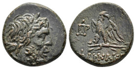 PONTUS.Pharnakeia.Mithradates VI.(Circa 100-65 BC).Civic Issue.Ae.

Obv : Laureate head of Zeus to right.

Rev : ΦΑΡΝΑΚΕΙΑΣ.
Eagle standing left on th...