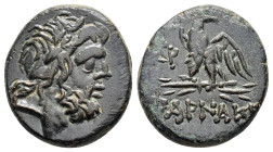 PONTUS.Pharnakeia.Mithradates VI.(Circa 100-65 BC).Civic Issue.Ae.

Obv : Laureate head of Zeus to right.

Rev : ΦΑΡΝΑΚΕΙΑΣ.
Eagle standing left on th...