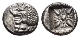 IONIA.Miletos.(Late 6th-early 5th centuries BC).Obol.

Obv : Head of lion left.

Rev : Stellate pattern within incuse square.

Weight : 1.06 gr
Diamet...