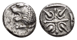 IONIA.Miletos.(Late 6th-early 5th centuries BC).Obol.

Obv : Head of lion left.

Rev : Stellate pattern within incuse square.

Weight : 1.1 gr
Diamete...