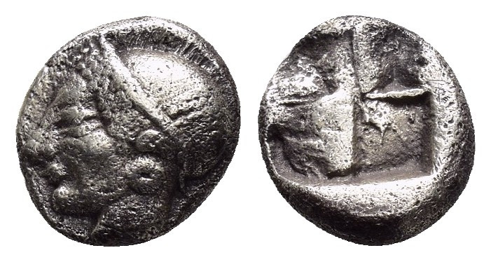 IONIA.Phokaia.(Circa 521-478 BC).Diobol.

Obv : Archaic female head left, wearin...