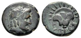 CARIA. Rhodes.(Circa 229-205 BC).Ae.

Obv : Laureate head of Zeus right.

Rev : Rose. 

Weight : 3.5 gr
Diameter : 16 mm