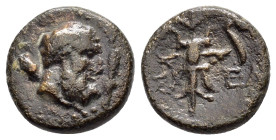 PISIDIA.Selge.(2nd-1st centuries BC).Ae.

Obv : Head of Herakles right, with club over shoulder.

Rev : Σ - Ε - Λ.
Thunderbolt and arc terminating in ...