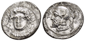 CILICIA. Tarsos. Pharnabazos.(380-374/3 BC). Stater.

Obv : Head of Arethusa facing slightly left; dolphin to lower left.

Rev : Helmeted and bearded ...