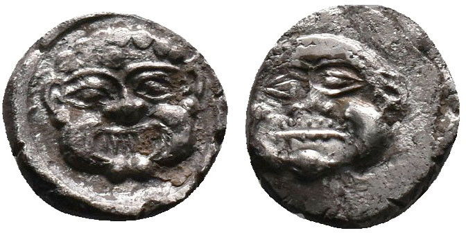 Samaria. circa 375-333 BC. Diobol AR
Facing gorgoneion with protruding tongue /...