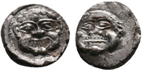 Samaria. circa 375-333 BC. Diobol AR
Facing gorgoneion with protruding tongue / Facing gorgoneion with protruding tongue within incuse circle.
Refer...