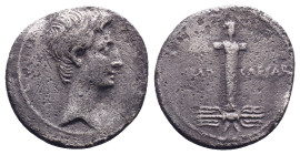 The Triumvirs. Octavian. Autumn 30-summer 29 BC. AR Denarius. Uncertain mint in Italy (Rome?). Bare head right / Ithyphallic boundary-stone of Jupiter...