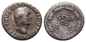 Vitellius. AD 69. AR Denarius. Rome mint. Struck circa late April-20 December. A VITELLIVS GERMAN IMP TR P, laureate head right / S P Q R/ OB/ C S in ...