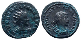 Roman Imperial Coins, Vabalathus and Aurelian. A.D. 270-275. AE antoninianus 
Reference:
Condition: Very Fine

Weight:3.22gr
Dimention:20.76mm