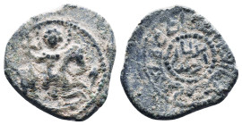 SALDUQIDS: Diya' al-Din Ghazi, fl. 1116-1132, AE fals (4.94g   22.71mm), NM, ND, A-C1890, St. George slaying the dragon // ruler's laqab in center, ci...