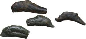 Celtic World. Skythia, Olbia. Lot of four (4) AE dolphin shaped proto-money, 5th century BC. SNG Cop. 72; SNG BM Black Sea 361. AE.