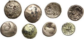 Celtic World. Gaul. Multiple lot of four (4) unclassified EL and gilded AE Fractions. EL/AE.