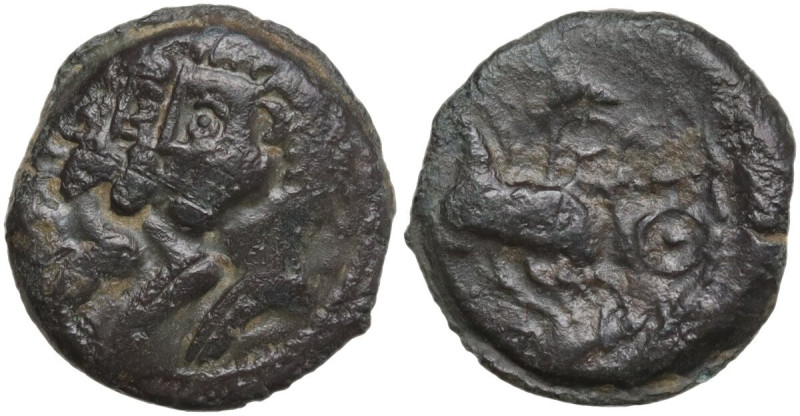 Celtic World. Northeast Gaul, Remi. AE 15 mm, c. 100-50 BC. Obv. Three jugate he...