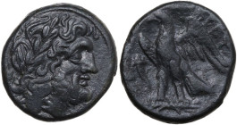 Greek Italy. Bruttium, The Brettii. AE 20 mm, 214-211 BC. Obv. Laureate head of Zeus right. Rev. Eagle standing left on thunderbolt, wings open; to le...