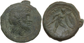 Greek Italy. Bruttium, Brettii. AE Reduced Uncia, c. 211-208 BC. Obv. Laureate head of Zeus right; behind, thunderbolt. Rev. Naked warrior advancing r...