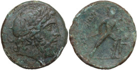 Greek Italy. Bruttium, The Brettii. AE 26 mm, 214-211 BC. Obv. Laureate head of Zeus right. Rev. Warrior striding right, holding spear and shield. HN ...