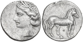 Greek Italy. Bruttium, Carthaginians in South-West Italy. AR Quarter Shekel, c. 215-205 BC. Second Punic War issue. Uncertain Punic mint in Bruttium, ...