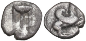 Greek Italy. Bruttium, Kroton. AR Triobol, 525-425 BC. Obv. Tripod. Rev. Pegasus flying right. HN Italy 2127; HGC 1 1475. AR. 0.94 g. 10.00 mm. Slight...