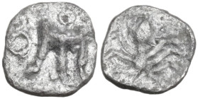 Greek Italy. Bruttium, Kroton. AR Hemiobol, 4th century BC. Obv. Tripod. Rev. Octopus. Cf. HN Italy 2128 (Triobol); Cf. HGC 1 1476 (Triobol). AR. 0.34...