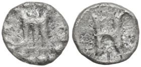 Greek Italy. Bruttium, Kroton. AR Hemiobol, 370-350 BC. Obv. Tripod. Rev. H. HN Italy 2188; HGC 1 1496. AR. 0.18 g. 6.00 mm. About VF.