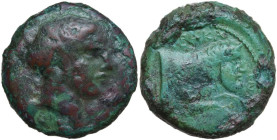 Sicily. Abakainon. AE Litra, c. 343-336 BC. Obv. Head of nymph right. Rev. Forepart of man-headed bull right. CNS I 1; SNG ANS -; SNG Cop. 7. AE. 9.60...