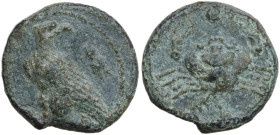 Sicily. Akragas. AE Onkia, c. 415-406 BC. Obv. Eagle standing left, head right, on fish; cicada to right. Rev. Crab; conch shell below. HGC 2 151; Wes...