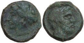 Sicily. Entella. AE 14.5 mm, c. 420-410/404 BC. Civic coinage. Obv. Female head left, wearing sphendone. Rev. Bearded male head right, wearing tainia....