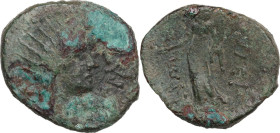 Sicily. Entella. L. Sempronius Atratinus. AE 22.5 mm, after 210 BC. Obv. Bust of Helios right, radiate, draped. Rev. Tyche standing left, holding pate...