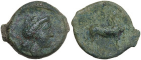 Sicily. Eryx. AE 16 mm, c. 4th century BC. Siculo-Punic coinage. Obv. Female head right. Rev. Anepigraphic. Horse prancing right. HGC 2 326. AE. 3.32 ...