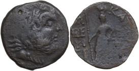 Sicily. Katane. AE 25 mm, 2nd-1st century BC. Obv. Laureate and radiate head of Serapis right. Rev. Isis standing facing, holding sceptre; to left, th...