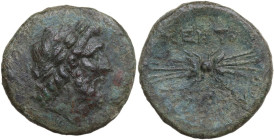 Sicily. Kentoripai. AE Tetrachalkon, c. 300-201 BC. Obv. Laureate head of Zeus right. Rev. Winged thunderbolt. HGC 2 633. AE. 10.02 g. 25.00 mm. VF/Ab...