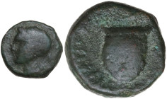 Sicily. Messana. The Mamertinoi. AE Onkia, c. 220-200 BC. Obv. Laureate head of Apollo left; behind, symbol. Rev. MAMERTINΩN. Omphalos. CNS I 28; HGC ...