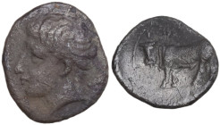 Sicily. Panormos. AR Litra, c. 400-380 BC. Siculo-Punic coinage. Obv. Male head left. Rev. Bearded man-faced bull advancing left, head facing. HGC 2 1...