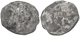 Sicily. Panormos. AR Litra, c. 400-380 BC. Obv. Youthful male head left. Rev. Man-headed bull standing left. HGC 2 1047; SNG ANS 551. AR. 0.50 g. 11.0...