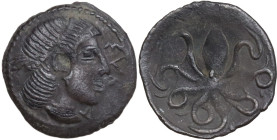 Sicily. Syracuse. Second Democracy (466-405 BC). AR Litra, c. 460-405 BC. Obv. ΣVRA. Head of Arethusa right, wearing pearl tainia. Rev. Octopus. HGC 2...