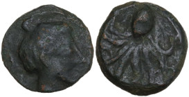 Sicily. Syracuse. Second Democracy (466-405 BC). AE Onkia, c. 435-415 BC. Obv. Head of Arethusa right; dolphin flanking. Rev. Octopus. HGC 2 1434. AE....