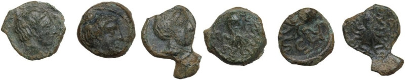 Sicily. Syracuse. Multiple lot of three (3) AE Onkiae. Obv. Head of Arethusa to ...